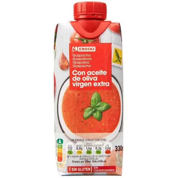 Gazpacho original EROSKI, brik 330 ml - 0.33 l - Imagen del producto en Findit