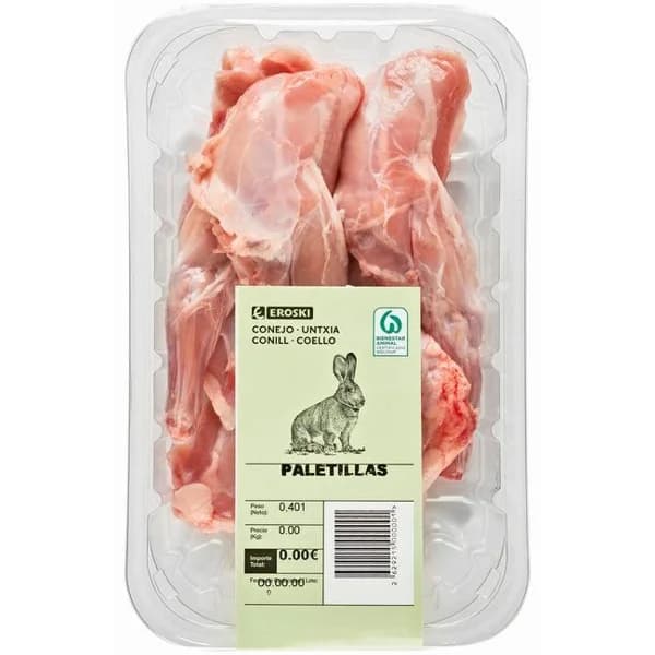 Paletillas de conejo EROSKI, bandeja aprox. 440 g - 0.44 kg - Imagen del producto en Findit