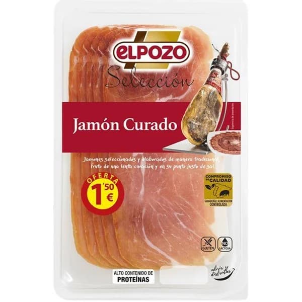 Jamón curado selección ELPOZO, sobre 90 g - 0.09 kg - Imagen del producto en Findit