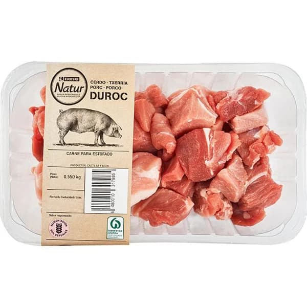 Estofado de cerdo Duroc EROSKI Natur, bandeja 550 g - 1 ud - Imagen del producto en Findit