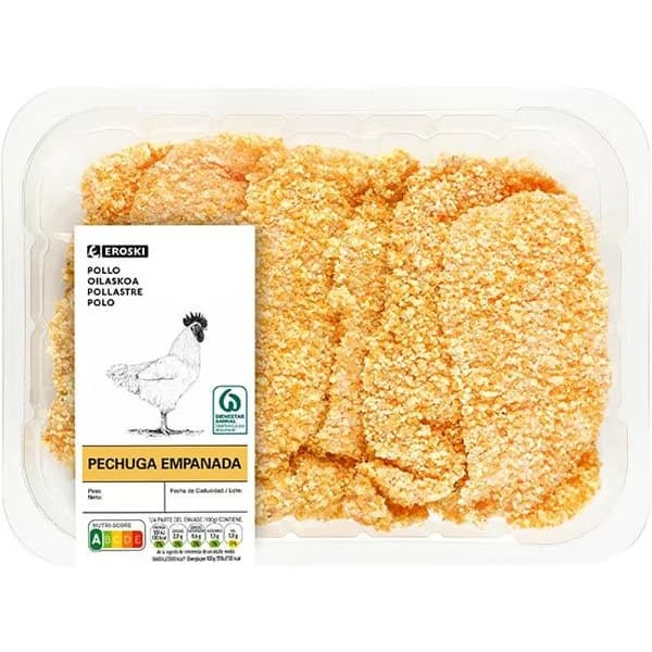 Pechuga fileteada de pollo empanada EROSKI, bandeja aprox. 400 g - 1 ud - Imagen del producto en Findit