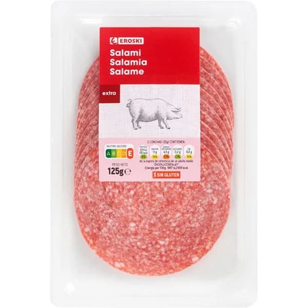 Salami extra EROSKI, sobre 125 g - 1 ud - Imagen del producto en Findit