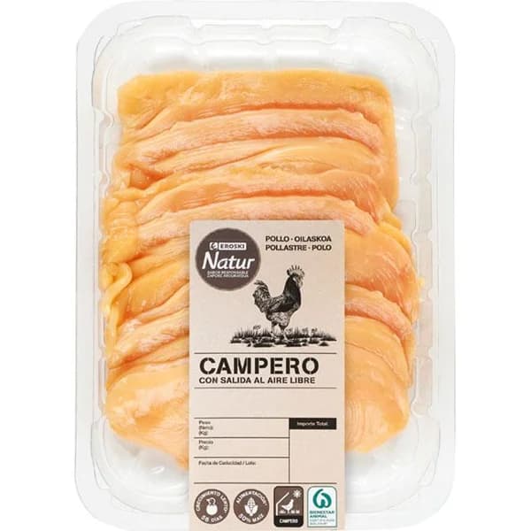 Filetes extrafinos pechuga pollo campero E. NATUR, bandeja 280 g - 1 ud - Imagen del producto en Findit