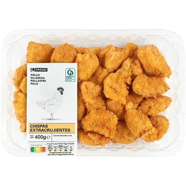 Chispas de pollo crujientes EROSKI, bandeja 400 g - 1 ud - Imagen del producto en Findit
