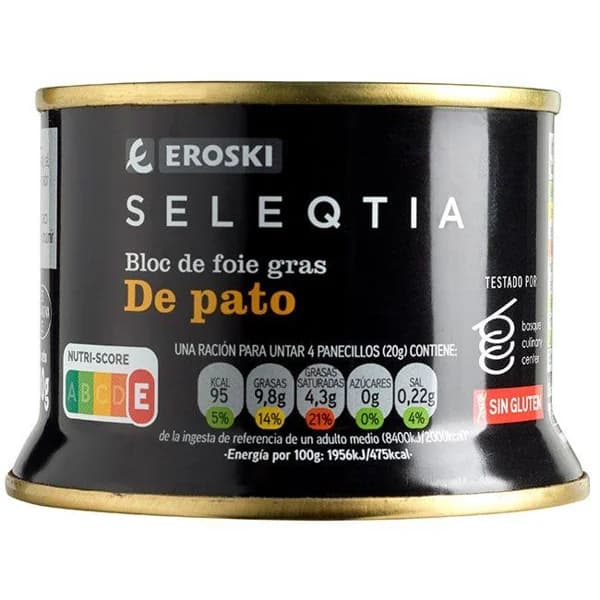 Bloc de pato 98 % Eroski SELEQTIA, lata 130 g - 0.13 kg - Imagen del producto en Findit