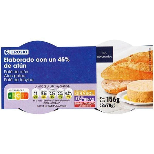 Paté de atún EROSKI, pack 2x78 g - 1 ud - Imagen del producto en Findit