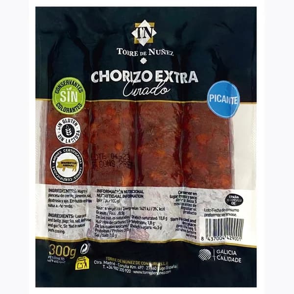 Chorizo extra lomo picante TORRE DE NUÑEZ, sobre 300 g - 1 ud - Imagen del producto en Findit