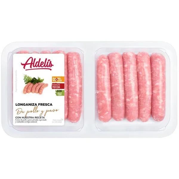 Longaniza de pollo y pavo ALDELÍS, bandeja 390 g - 1 ud - Imagen del producto en Findit