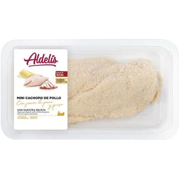 Mini cachopo de pollo-jamón-pavo-queso ALDELIS, bandeja aprox. 300 g - 0.3 kg - Imagen del producto en Findit