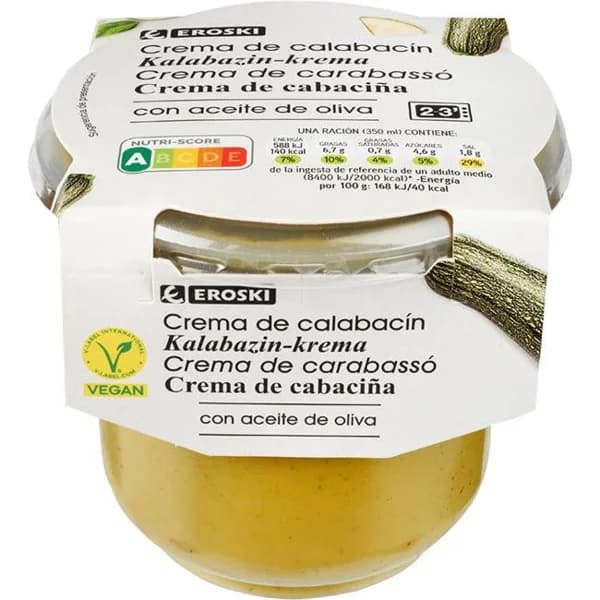 Crema de calabacín EROSKI, tarrina 350 g - 0.35 kg - Imagen del producto en Findit