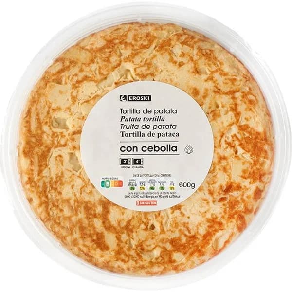 Tortilla de patata con cebolla EROSKI, 1 ud., 600 g - 0.6 kg - Imagen del producto en Findit