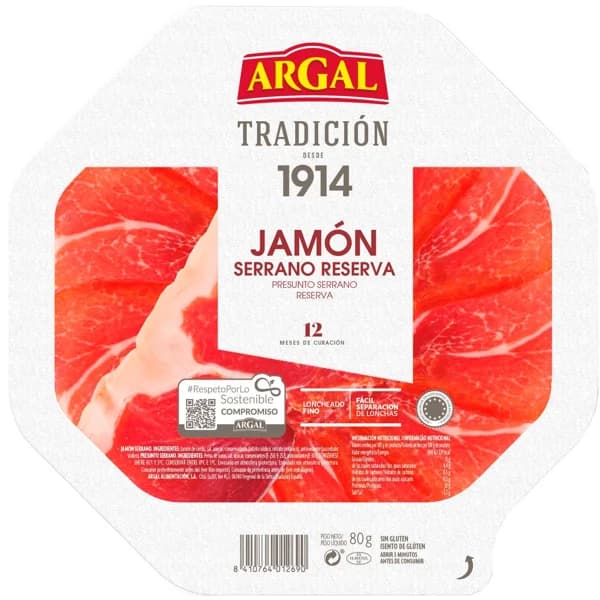 Plato de jamón ARGAL Finas, bandeja 80 g - 0.08 kg - Imagen del producto en Findit