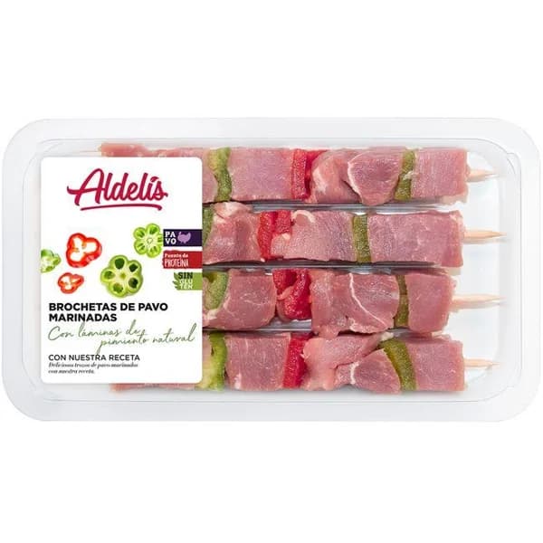 Brocheta de pavo marinada ADELIS, bandeja 310 g - 1 ud - Imagen del producto en Findit