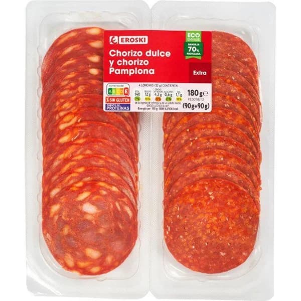 Chorizo dulce-Pamplona EROSKI, pack 2x90 g - 1 ud - Imagen del producto en Findit
