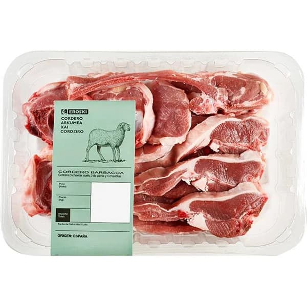Cordero chuleteado para barbacoa EROSKI, bandeja aprox. 1.25 kg - 1 ud - Imagen del producto en Findit