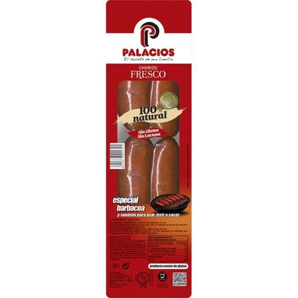 Chorizo fresco PALACIOS, 6 unid., bandeja 240 g - 1 ud - Imagen del producto en Findit