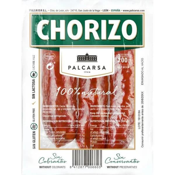 Chorizo PALCARSA, 4 unid., sobre 200 g - 1 ud - Imagen del producto en Findit