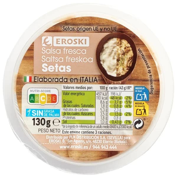 Salsa de seta EROSKI, tarrina 130 g - 1 ud - Imagen del producto en Findit