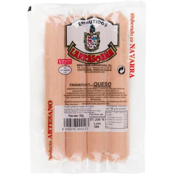 Salchicha Frankfurt de queso LARRASOAÑA, sobre 300 g - 1 ud - Imagen del producto en Findit