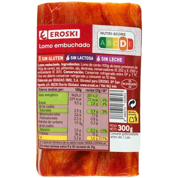 Taco de lomo EROSKI, taco 300 g - 1 ud - Imagen del producto en Findit