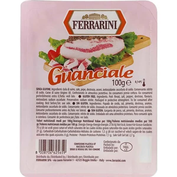 Guanciale FERRANINI, lonchas, bandeja 100 g - 1 ud - Imagen del producto en Findit