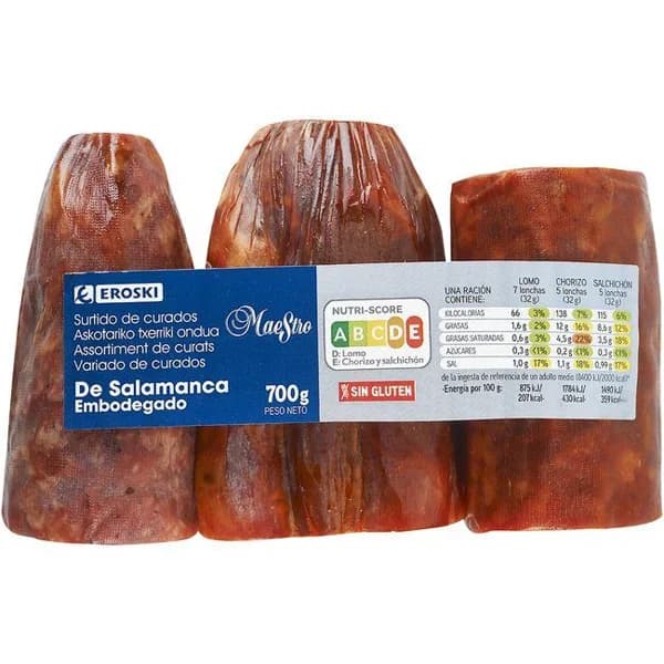 Surtido de lomo-chorizo-salchichón EROSKI Maestro, sobre 700 g - 1 ud - Imagen del producto en Findit