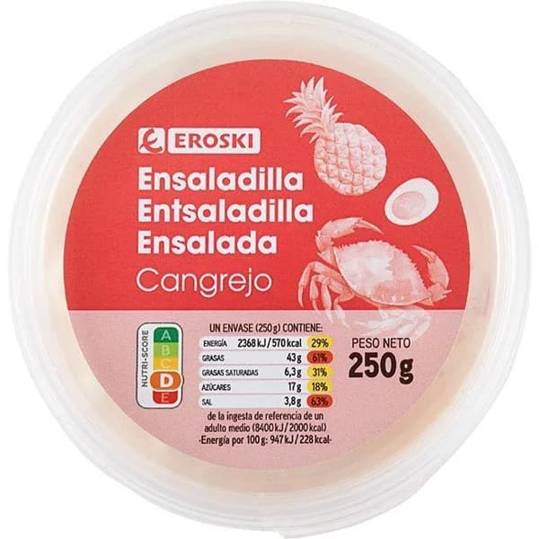 Ensaladilla de cangrejo EROSKI, tarrina 250 g - 1 ud - Imagen del producto en Findit