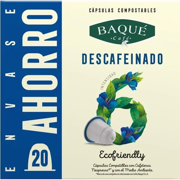 Café descafeinado compatible Nespresso BAQUE, caja 20 uds - 20 ud - Imagen del producto en Findit