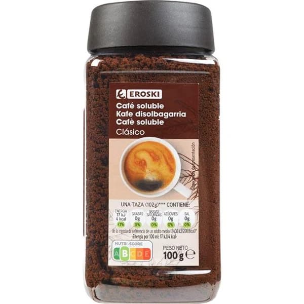 Café soluble clásico EROSKI, frasco 100 g - 0.1 kg - Imagen del producto en Findit