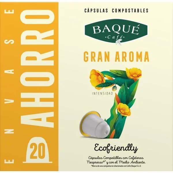 Café gran aroma compostable comp. Nespresso BAQUÉ, caja 20 uds - 20 ud - Imagen del producto en Findit