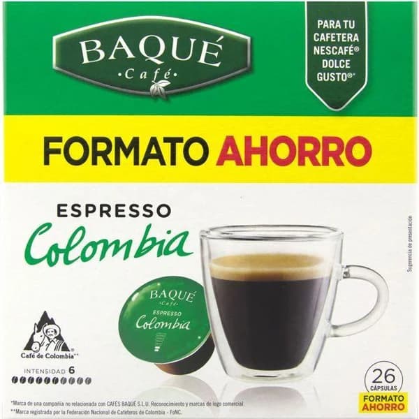 Café expresso Colombia compatible Dolce Gusto BAQUÉ, caja 26 uds - 26 ud - Imagen del producto en Findit