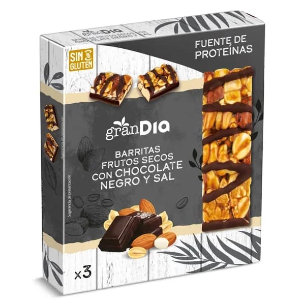 Barritas de frutos secos con chocolate y sal Gran Dia caja 90 g - 0.09 kg - Imagen del producto en Findit