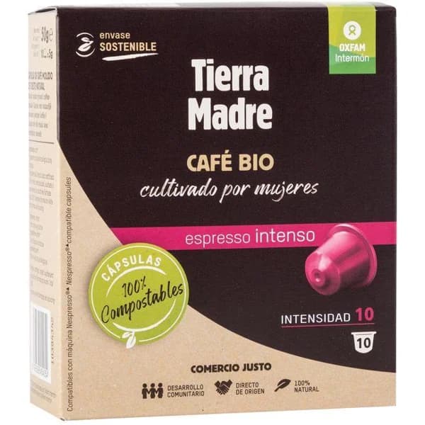 Café bio intenso compatible Nespresso OXFAM INTERM, caja 10 uds - 10 ud - Imagen del producto en Findit