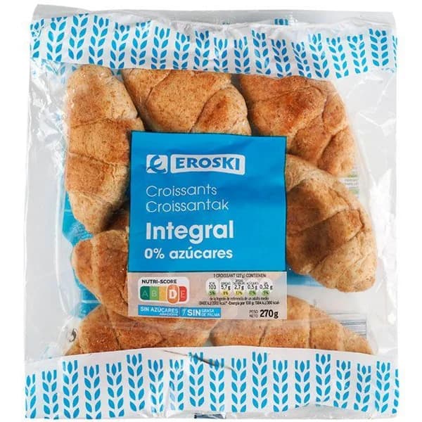 Croissant integral 0% azúcares EROSKI, 270 g - 0.27 kg - Imagen del producto en Findit