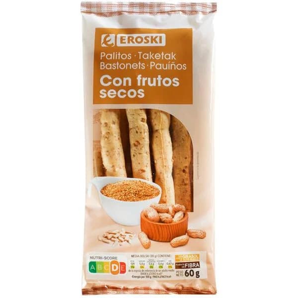 Palitos de frutos secos EROSKI, pack 2x60 g - 0.12 kg - Imagen del producto en Findit