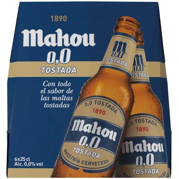 Cerveza tostada 0,0 MAHOU, pack botellín 6x25 cl - 1.5 l - Imagen del producto en Findit