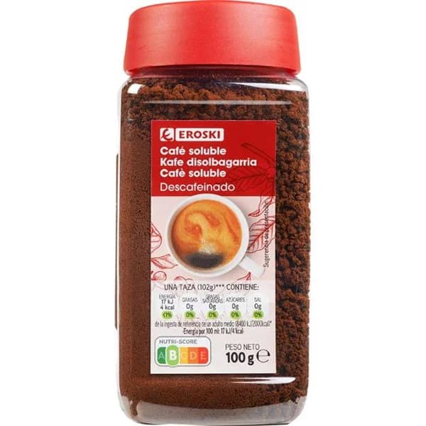Café soluble descafeinado EROSKI, frasco 100 g - 0.1 kg - Imagen del producto en Findit