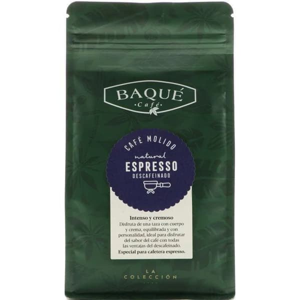 Café molido espresso descafeinado BAQUÉ, doypack 250 g - 0.25 kg - Imagen del producto en Findit