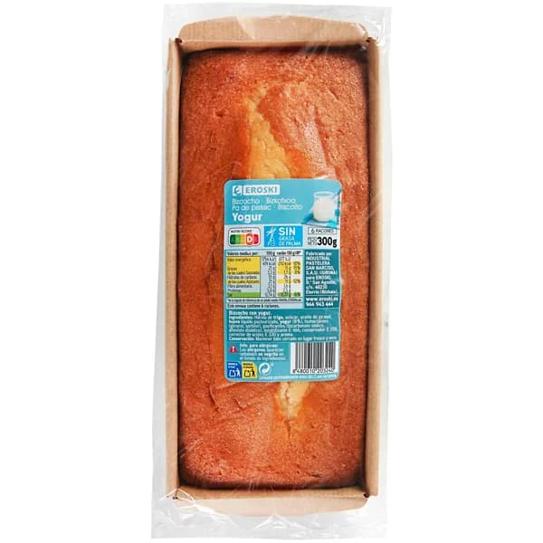 Bizcocho de yogur EROSKI, paquete 300 g - 0.3 kg - Imagen del producto en Findit