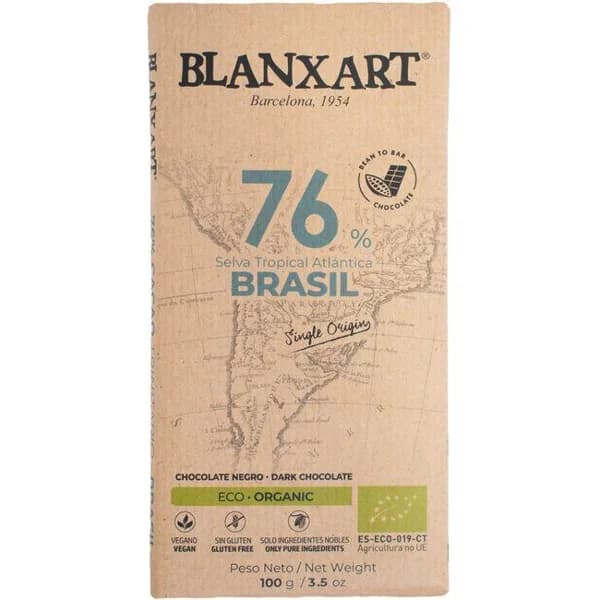 Chocolate negro eco 76% cacao Brasil BLANXART, tableta 100 g - 0.1 kg - Imagen del producto en Findit