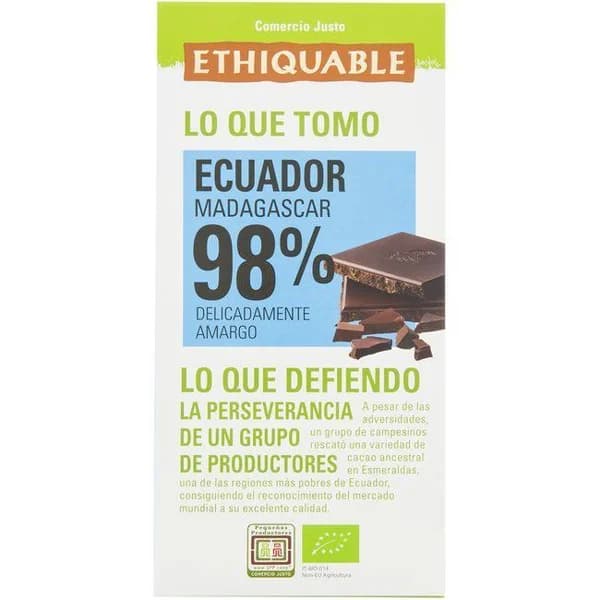 Chocolate negro puro 98% Ecuador ETHIQUABLE, tableta 100 g - 0.1 kg - Imagen del producto en Findit