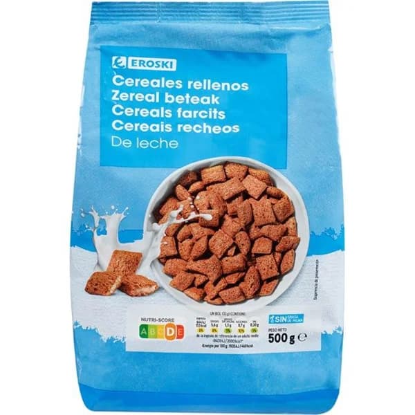 Cereales rellenos de leche EROSKI, bolsa 500 g - 0.5 kg - Imagen del producto en Findit
