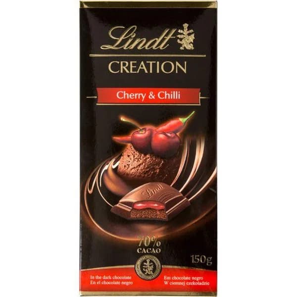 Chocolate 70% cacao relleno de cereza-chili LINDT, tableta 150 g - 1 ud - Imagen del producto en Findit