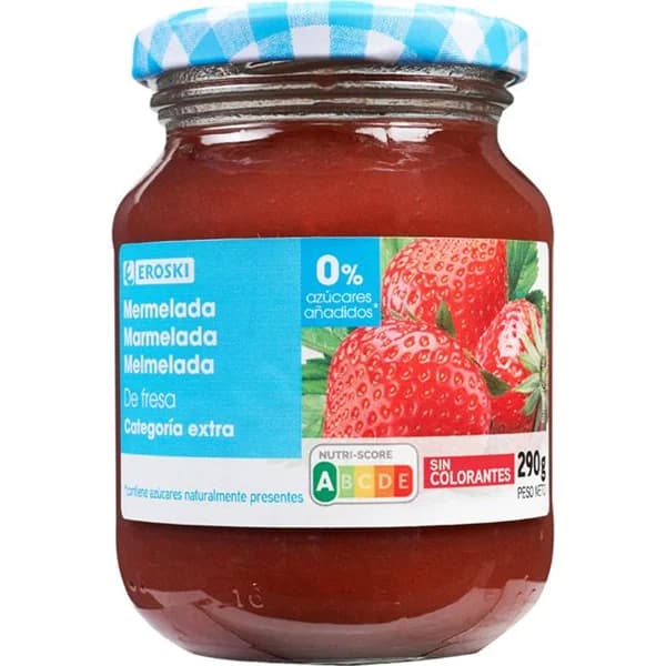 Mermelada de fresa 0% EROSKI, frasco 290 g - 0.29 kg - Imagen del producto en Findit