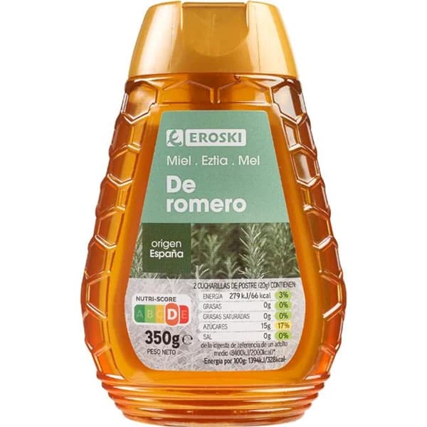 Miel de romero EROSKI, dosificador 350 g - 0.35 kg - Imagen del producto en Findit