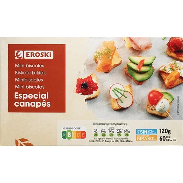 Mini biscottes EROSKI, caja 120 g - 0.12 kg - Imagen del producto en Findit