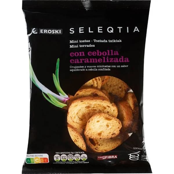Minitosta con cebolla caramelizada EROSKI SELEQTIA, bolsa 80 g - 0.08 kg - Imagen del producto en Findit