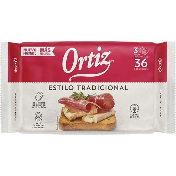 Pan tostado tradicional ORTIZ, 36 rebanadas, paquete 320 g - 0.32 kg - Imagen del producto en Findit