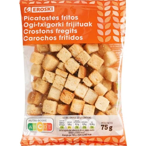 Picatostes fritos EROSKI, bolsa 75 g - 0.08 kg - Imagen del producto en Findit