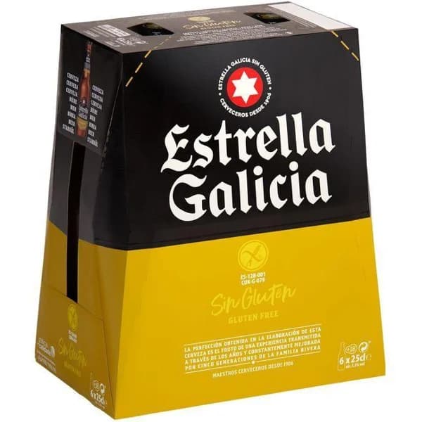 Cerveza sin gluten ESTRELLA GALICIA, pack botellín 6x25 cl - 1.5 l - Imagen del producto en Findit